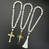 Rosary Car Rearview Mirror Pendant Cross Jesus Christ Turquoise Alloy Ornaments