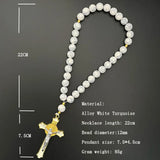 Rosary Car Rearview Mirror Pendant Cross Jesus Christ Turquoise Alloy Ornaments