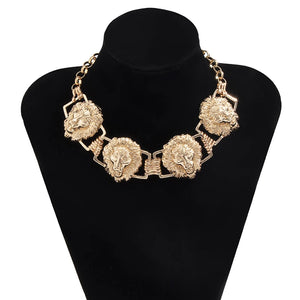 Hip-Hop Lion Heads Choker Necklace Metal Charm Women Jewelry