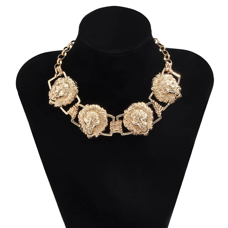 Hip-Hop Lion Heads Choker Necklace Metal Charm Women Jewelry