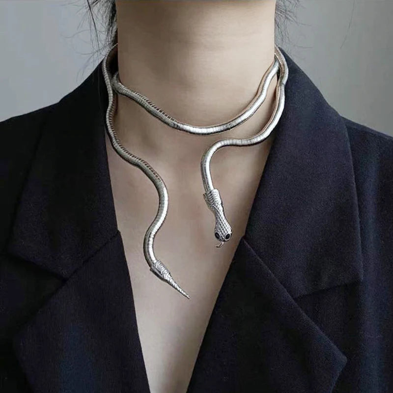 Hip Hop Punk Snake Neck Collar Irregular Silver Metal Necklace