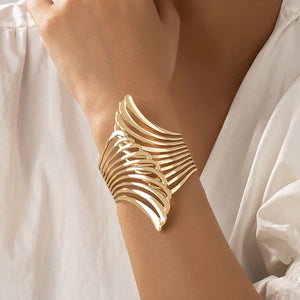 Punk Metal Angel Wing Bracelet Feather Cuff Wristband Golden Statement Jewelry