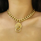Punk Metal Chain Lion Head Pendant Necklace Gothic