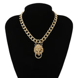 Punk Metal Chain Lion Head Pendant Necklace Gothic