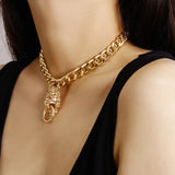 Punk Metal Chain Lion Head Pendant Necklace Gothic