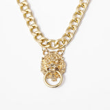 Punk Metal Chain Lion Head Pendant Necklace Gothic
