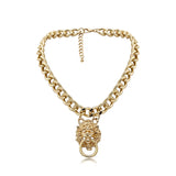 Punk Metal Chain Lion Head Pendant Necklace Gothic
