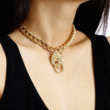 Punk Metal Chain Lion Head Pendant Necklace Gothic