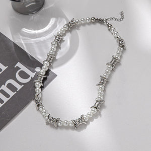 Punk Thorns Chain Pearl Beaded Necklaces Party Hip Hop Jewelry