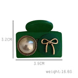 Retro Fabric Bow Pearl Button Hair Claw for Women