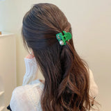 Retro Fabric Bow Pearl Button Hair Claw for Women