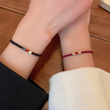 Red Enamel Love Knotted Bracelet For Couple Silver Beads
