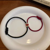 Red Enamel Love Knotted Bracelet For Couple Silver Beads