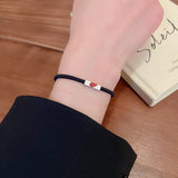 Red Enamel Love Knotted Bracelet For Couple Silver Beads