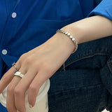 Silver Metal Flat Round Sequin Chain Bracelet Ladies Geometric