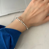 Silver Metal Flat Round Sequin Chain Bracelet Ladies Geometric
