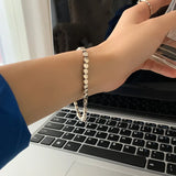 Silver Metal Flat Round Sequin Chain Bracelet Ladies Geometric