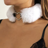 Sweet Faux Fur Love Heart Choker Necklace For Women