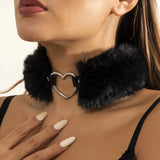 Sweet Faux Fur Love Heart Choker Necklace For Women