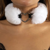 Sweet Faux Fur Love Heart Choker Necklace For Women