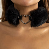 Sweet Faux Fur Love Heart Choker Necklace For Women