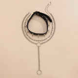 Hip Hop PU Rivet Necklace Geometric Metal Tassel Set