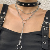 Hip Hop PU Rivet Necklace Geometric Metal Tassel Set