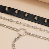 Hip Hop PU Rivet Necklace Geometric Metal Tassel Set