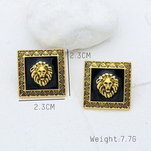 Lion Head Dangle Earring Geometric Enamel Drop Earring Punk Jewelry