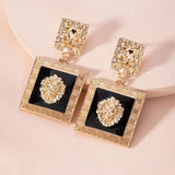 Lion Head Dangle Earring Geometric Enamel Drop Earring Punk Jewelry