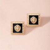 Lion Head Dangle Earring Geometric Enamel Drop Earring Punk Jewelry