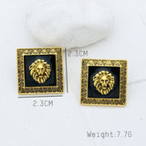 Lion Head Dangle Earring Geometric Enamel Drop Earring Punk Jewelry