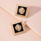 Lion Head Dangle Earring Geometric Enamel Drop Earring Punk Jewelry