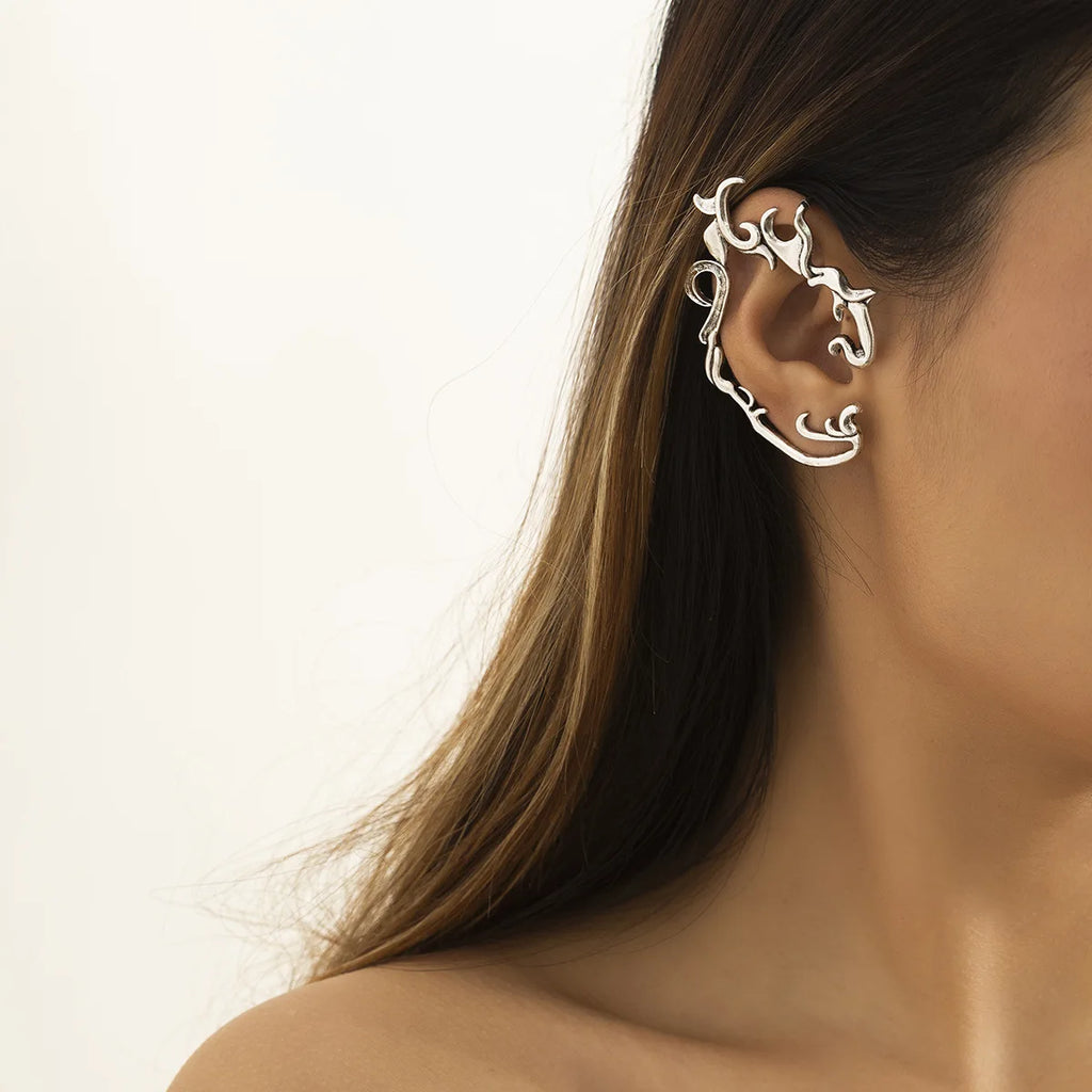 Vintage Silver Neo-Gothic Vines Ear Cuffs for Women