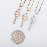 925 Sterling Silver Tennis Racket Pendant Necklace with Zircon for Gift