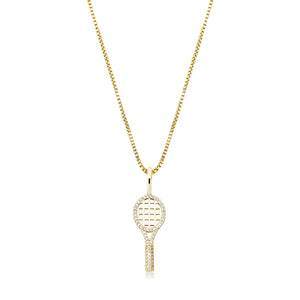925 Sterling Silver Tennis Racket Pendant Necklace with Zircon for Gift
