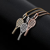 925 Sterling Silver Tennis Racket Pendant Necklace with Zircon for Gift