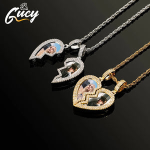 Heart Shaped Photo Picture Frame Pendant Necklace Couple Gift