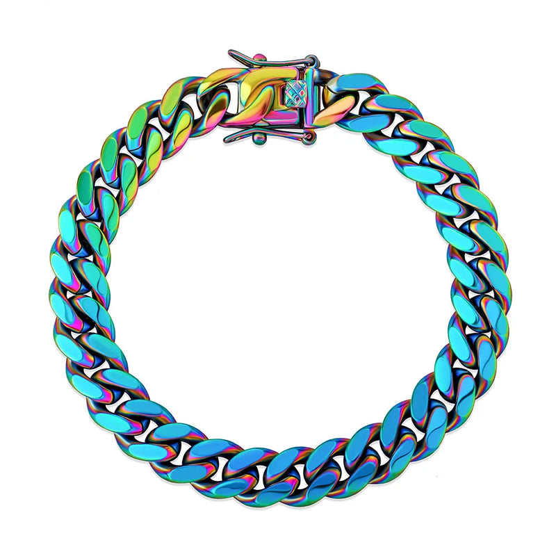 Rainbow Hip hop Stainless Steel Cuban Chain Bracelet