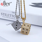 Hip Hop Dice Pendant Necklace Micro Pave Cubic Zircon Men Charm Jewelry
