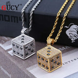Hip Hop Dice Pendant Necklace Micro Pave Cubic Zircon Men Charm Jewelry