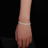 Three Row Tennis Bracelet 3mm & 4mm Silver CZ Chain Jewelry