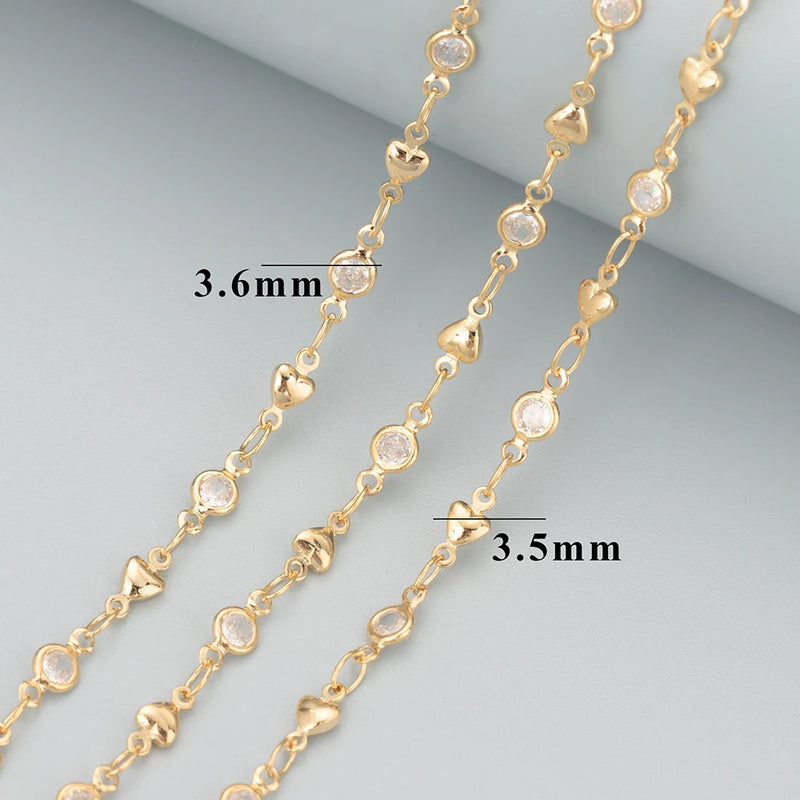 DIY Chain 18k Plated Copper Zircon 1m/Lot