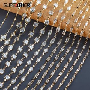 DIY Chain REACH Compliant 18K Plated Copper Zircon Charms 1m/lot