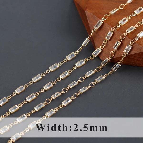 DIY Chain REACH Compliant 18K Plated Copper Zircon Charms 1m/lot