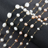 DIY Stainless Steel Chain with Natural Pearl - 1m/lot