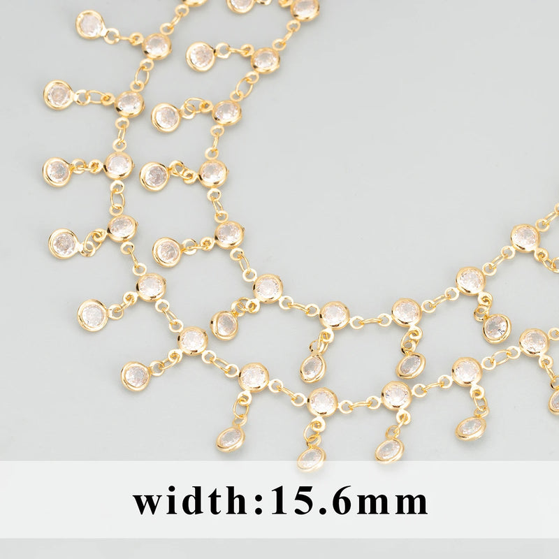 18k Plated Copper Chain with Zircons, 1m/lot