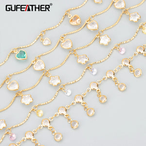 18k Plated Copper Chain with Zircons, 1m/lot