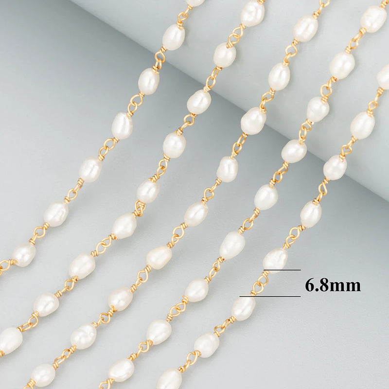 18K Plated DIY Chain Necklace Natural Stone Pearl Beads 1m/Lot