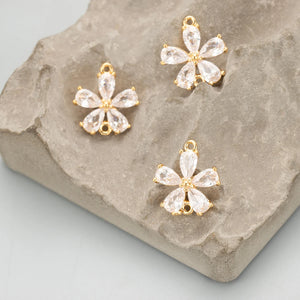 18k Plated Flower Charm DIY Earring 6pcs